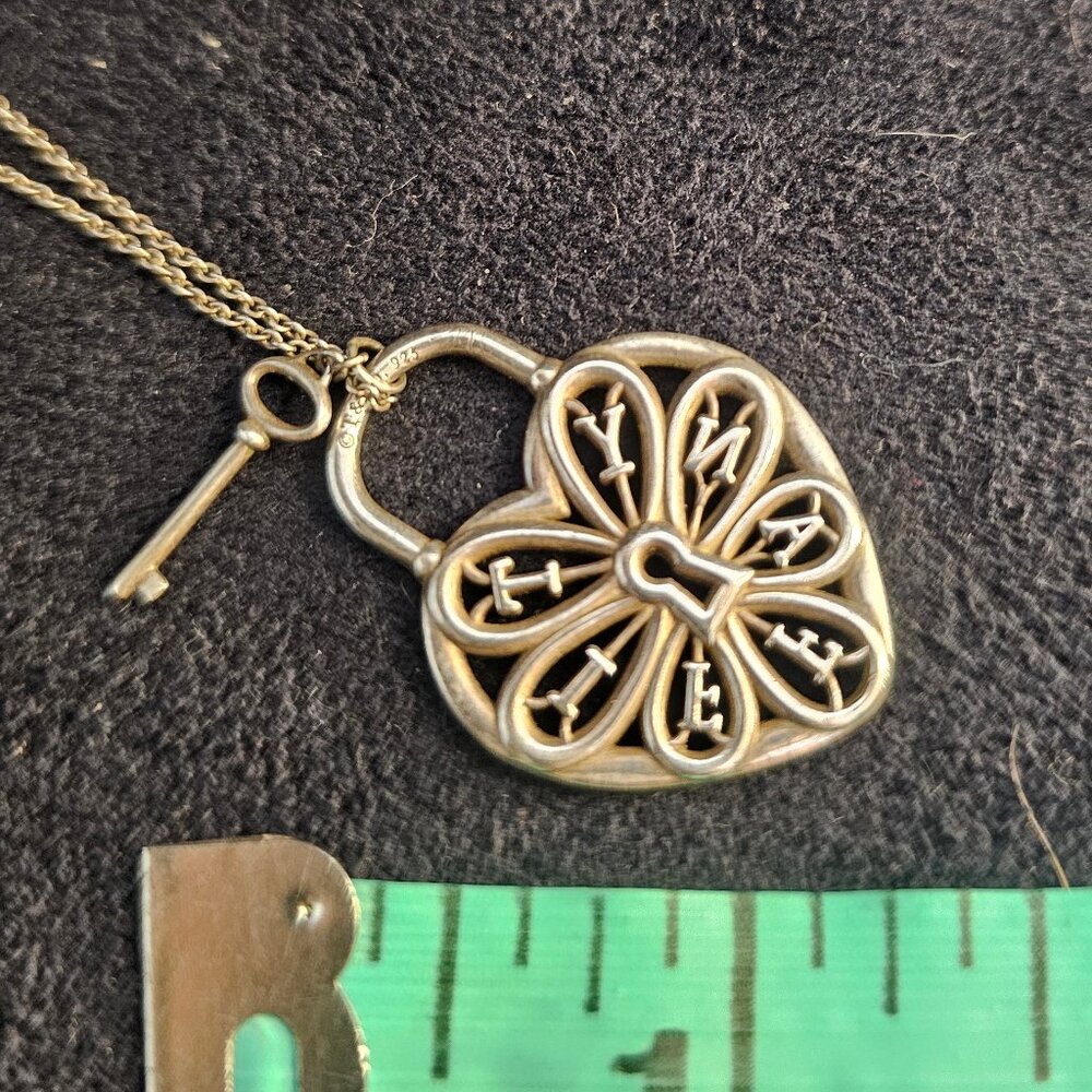 Tiffany and Co. Filigree Padlock Heart and Key Necklace